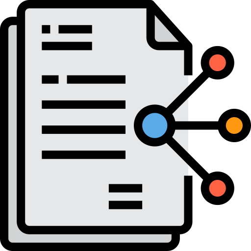 An icon of a sheet of paper with a graph attached to it.