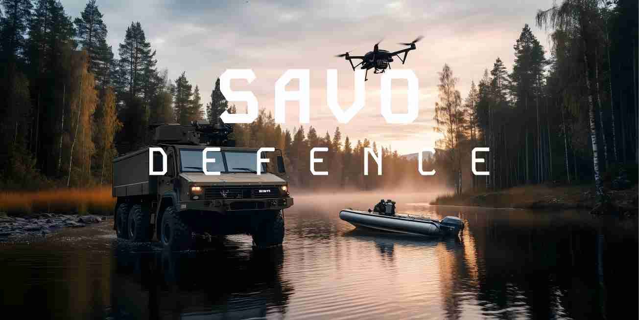 Military truck, drone, and boat on lake with 
