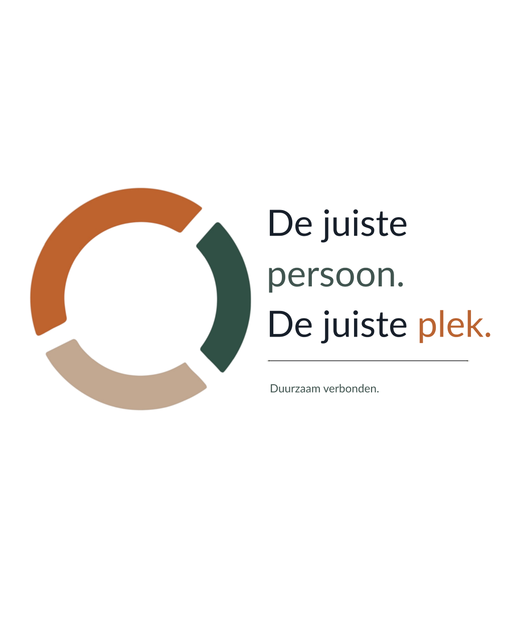 Logo with circular orange, green, and beige shapes and the Dutch text “De juiste persoon. De juiste plek.”