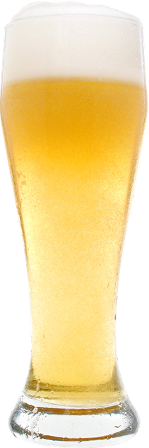 A glass of beer with foam on top on a white background.