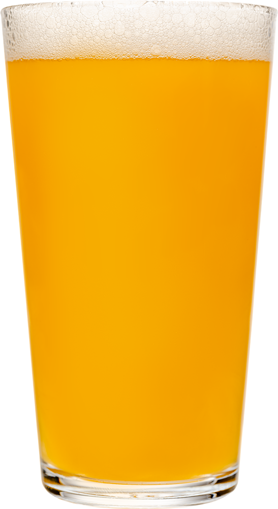A glass of beer with foam on top of it on a white background.