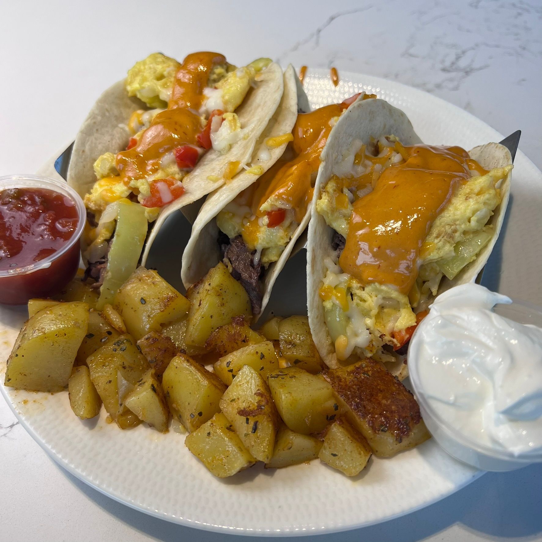 Spicy Beef Breakfast Tacos