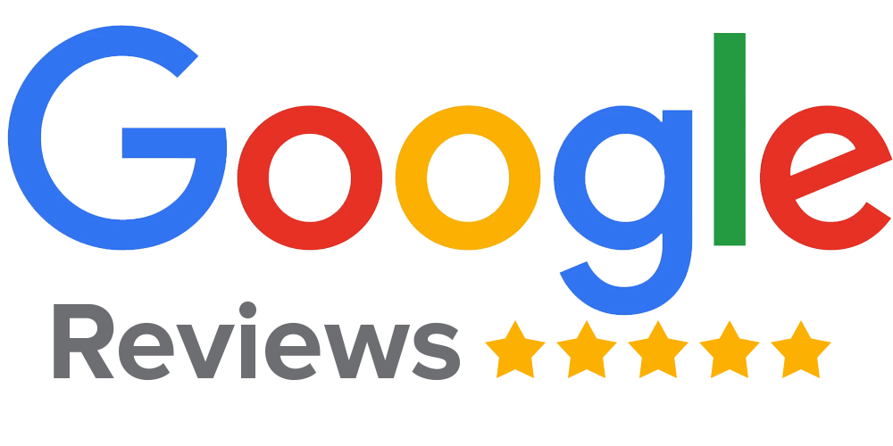 A google review logo with five stars on it.