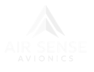 Air Sense Avionics logo featuring a white abstract upward-pointing arrow with the company name below.