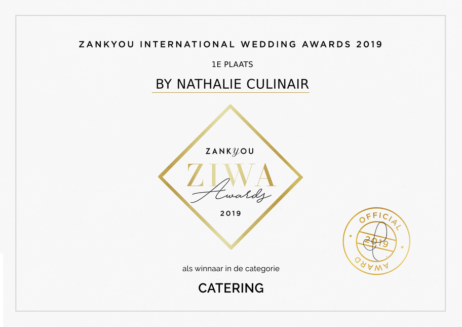 1ste plek Zankyou International Wedding Awards Zankyou International wedding awards 2019 1e plaats By Nathalie culinair