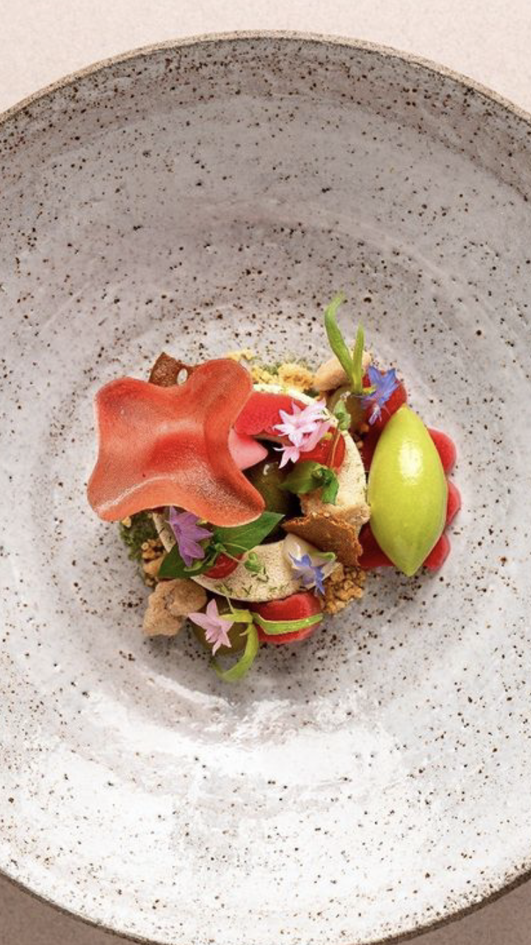 avocado quenelles, vegatrisch, watermeloen tartaar, rode curry kroepoek