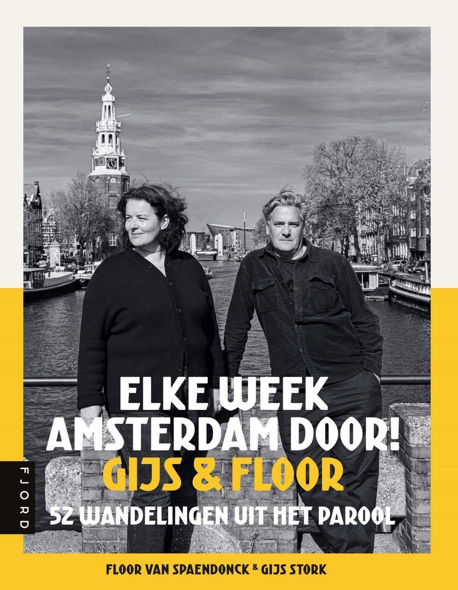 Book cover featuring two people on a bridge in Amsterdam. Title: