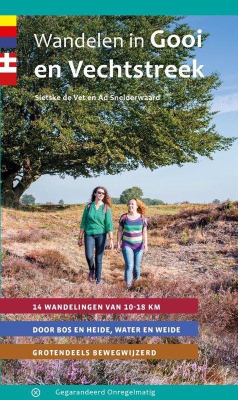 Cover of a hiking guide "Wandelen in Gooi en Vechtstreek" with two women walking on a path.