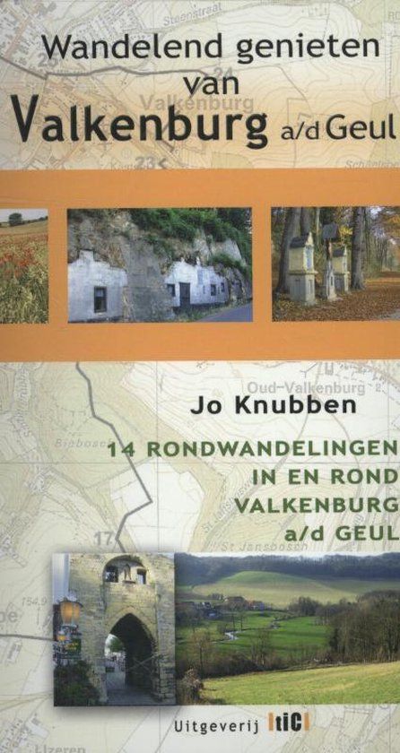 Book cover: "Wandelend genieten van Valkenburg a/d Geul" with photos and a map.