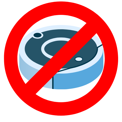 A no robotic vacuum cleaner is shown in a red circle