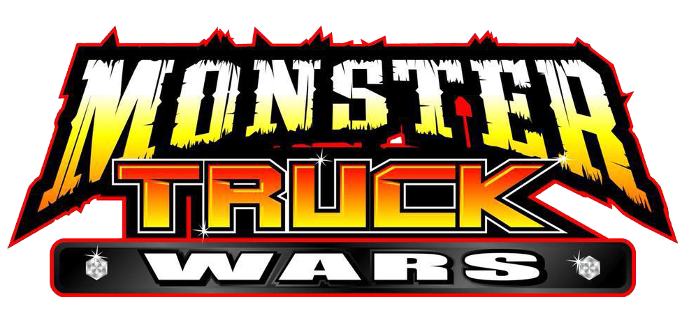 Logo: Monster Truck Wars in white, orange, and black, with red accents.