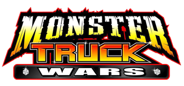 Logo for Monster Truck Wars, a red, white, yellow, and black graphic.