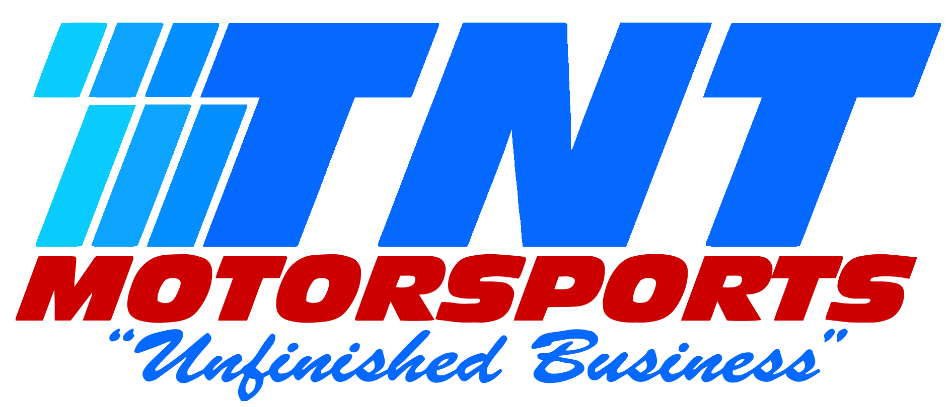 Logo for TNT Motorsports with a blue and red color scheme and the tagline
