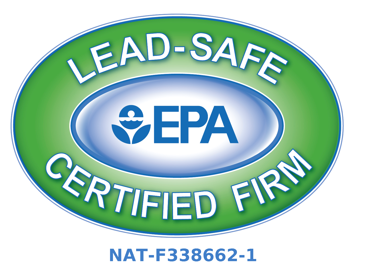 EPA Lead-Safe Certified Firm logo in green and blue with NAT-F338662-1