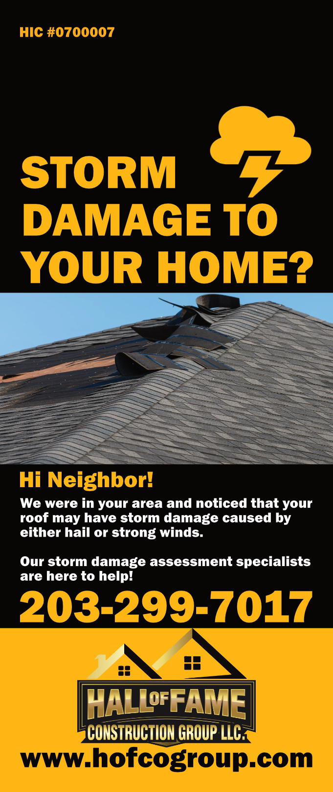 A sign that says storm damage to your home
