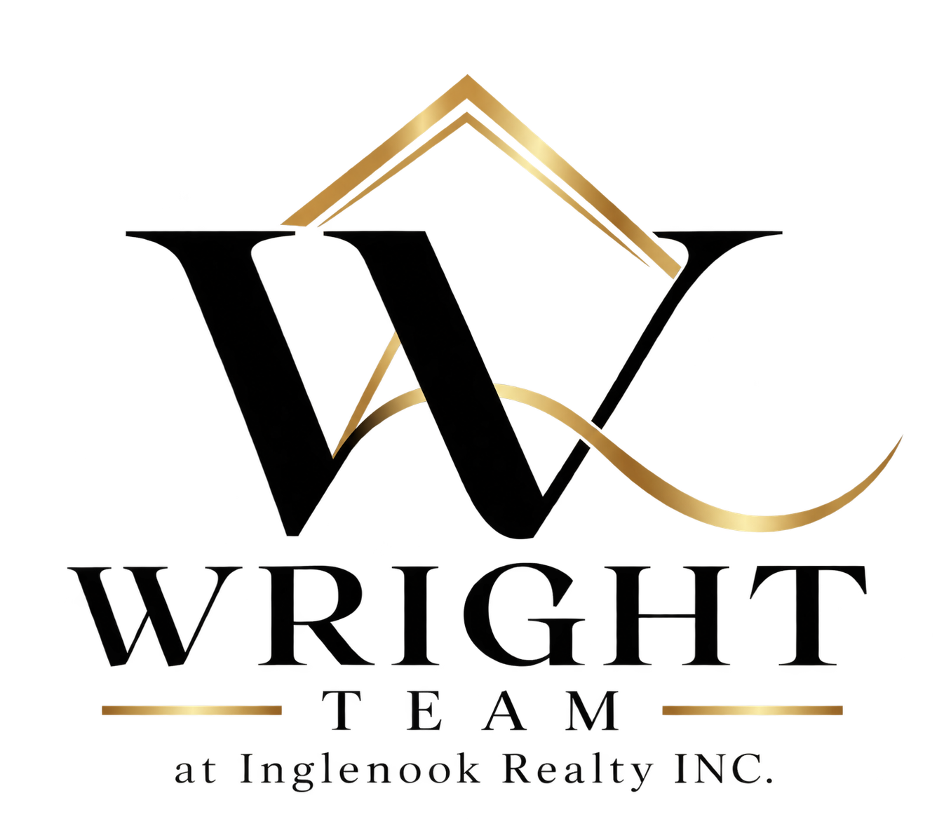 Wright Team real estate logo with black and gold house-shaped “W” and “Wright Team at Inglenook Realty, INC.”