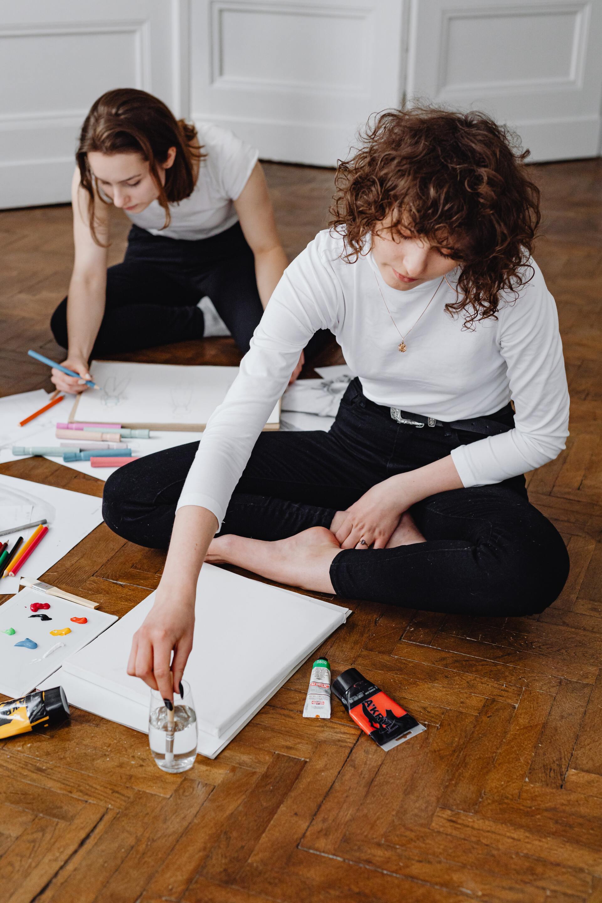 Art student expermenting with water color painting