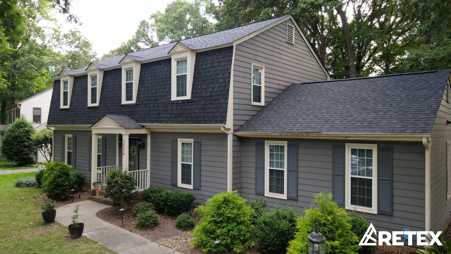 Photo of RETEX roof replacement in Richmond VA. GAF Timberline Charcoal architectural asphalt shingles.