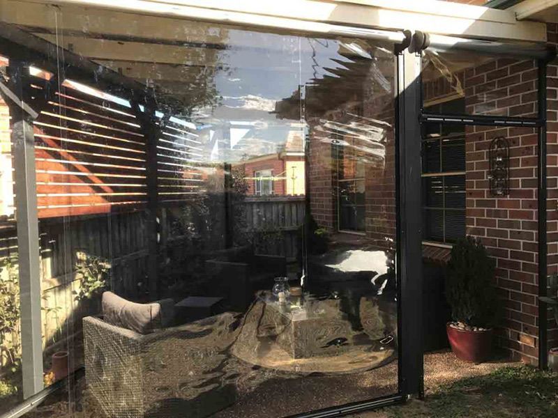 Clear Outdoor Patio Blinds, With Black Frame — Winning Blinds in Cardiff, NSW