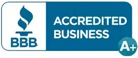 BBB Accredited Business A+ badge with blue and white logo