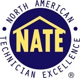 NATE logo in blue and yellow, reading “North American Technician Excellence” around a circle