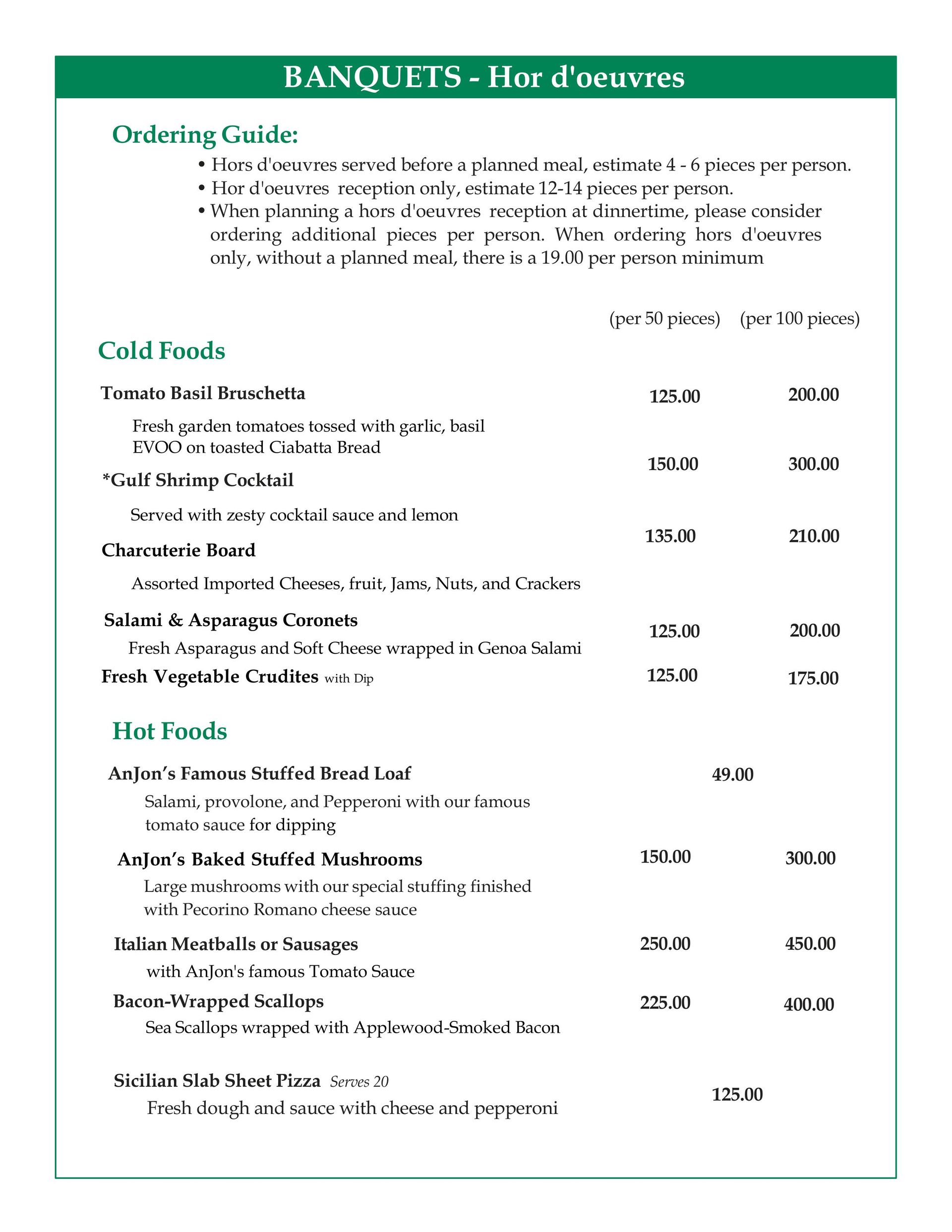 Blurry white restaurant menu page with green section headings and item prices listed in columns