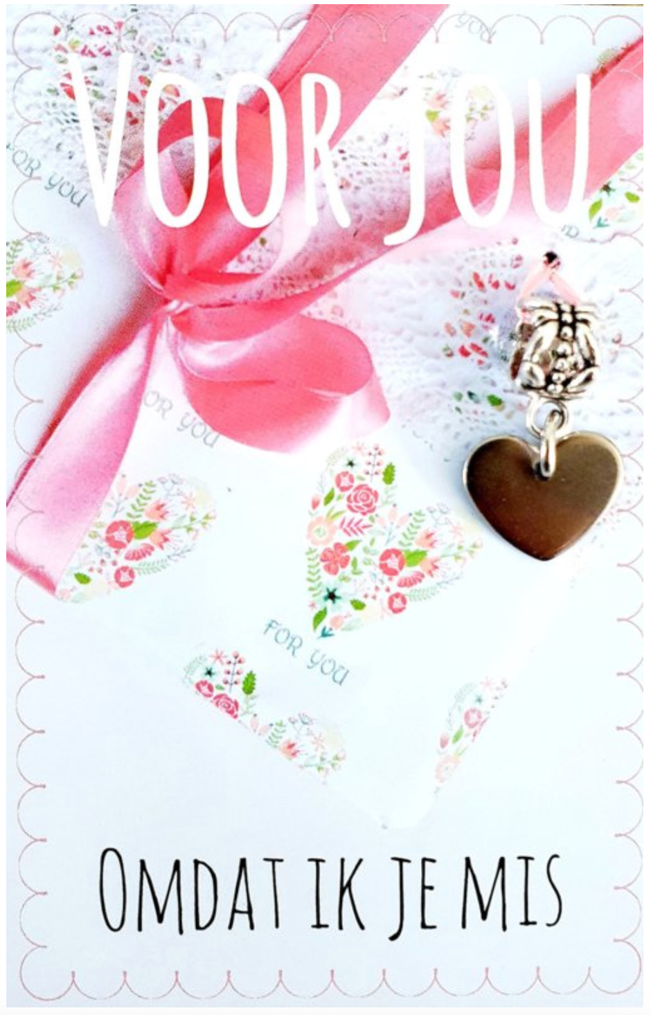 Card with pink ribbon, text