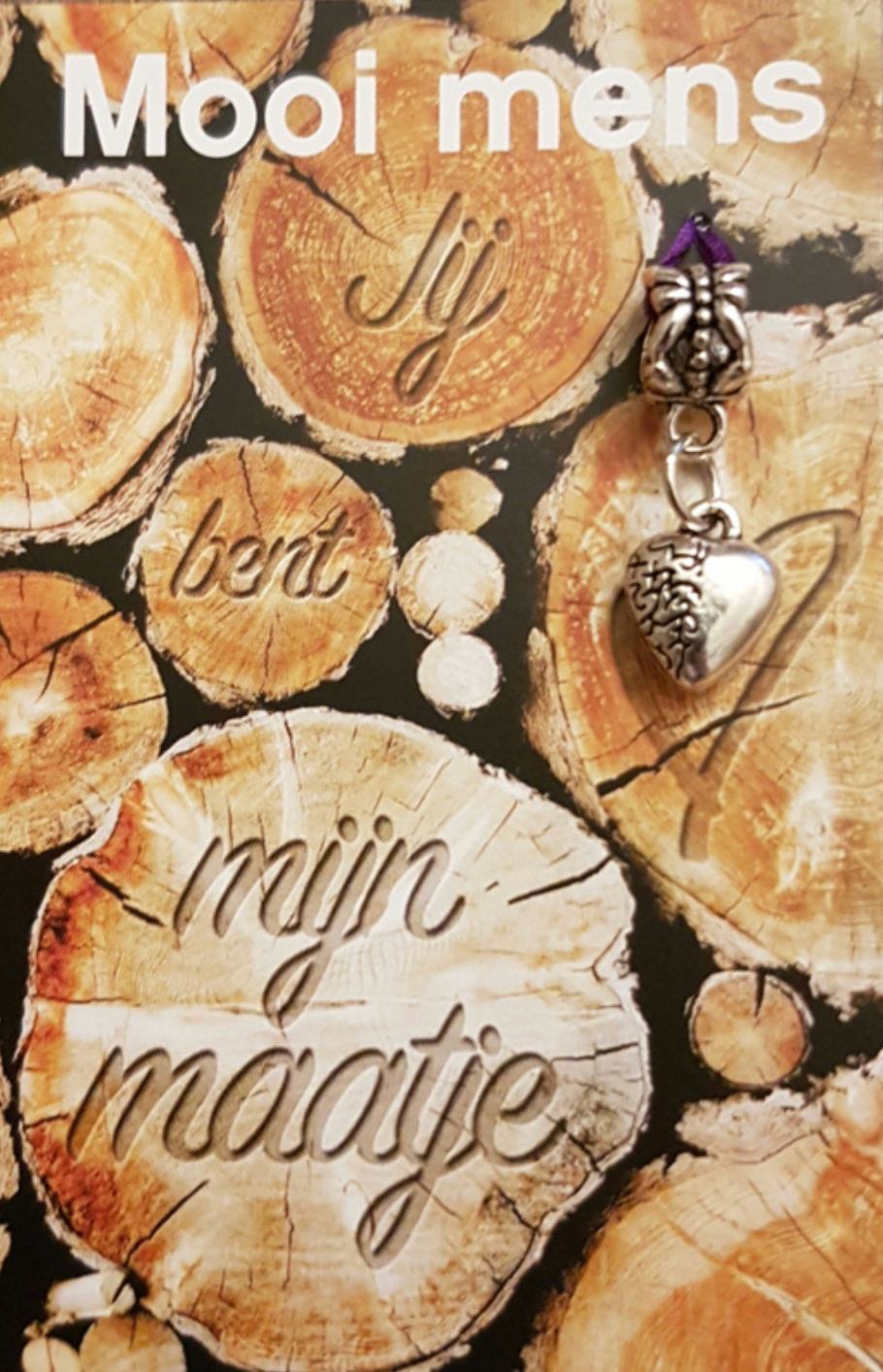 Card with wooden slices, text