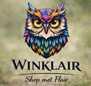 Kleurrijk uilenlogo voor Winklair, een winkel met stijl.