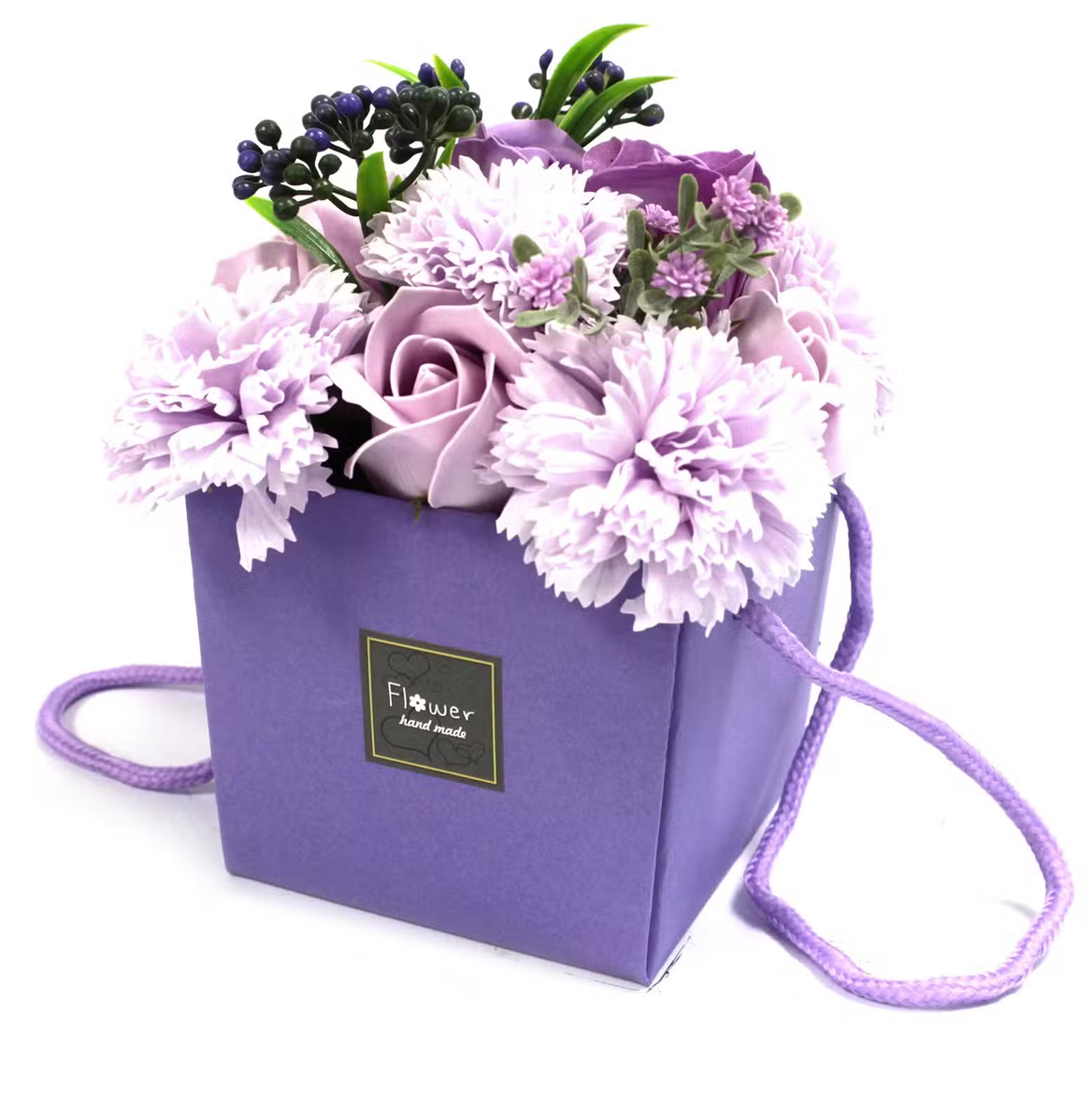 Luxe Zeepbloemen Boeket Lavendel Roos & Anjer
