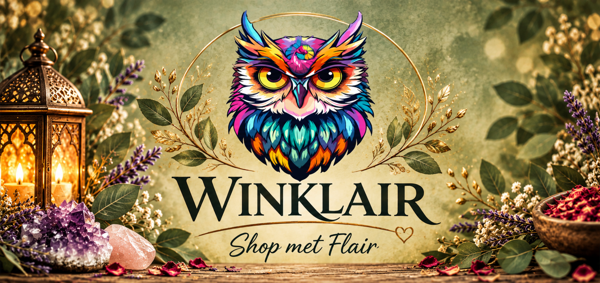 Kleurrijk uilenlogo voor Winklair, een winkel met stijl.