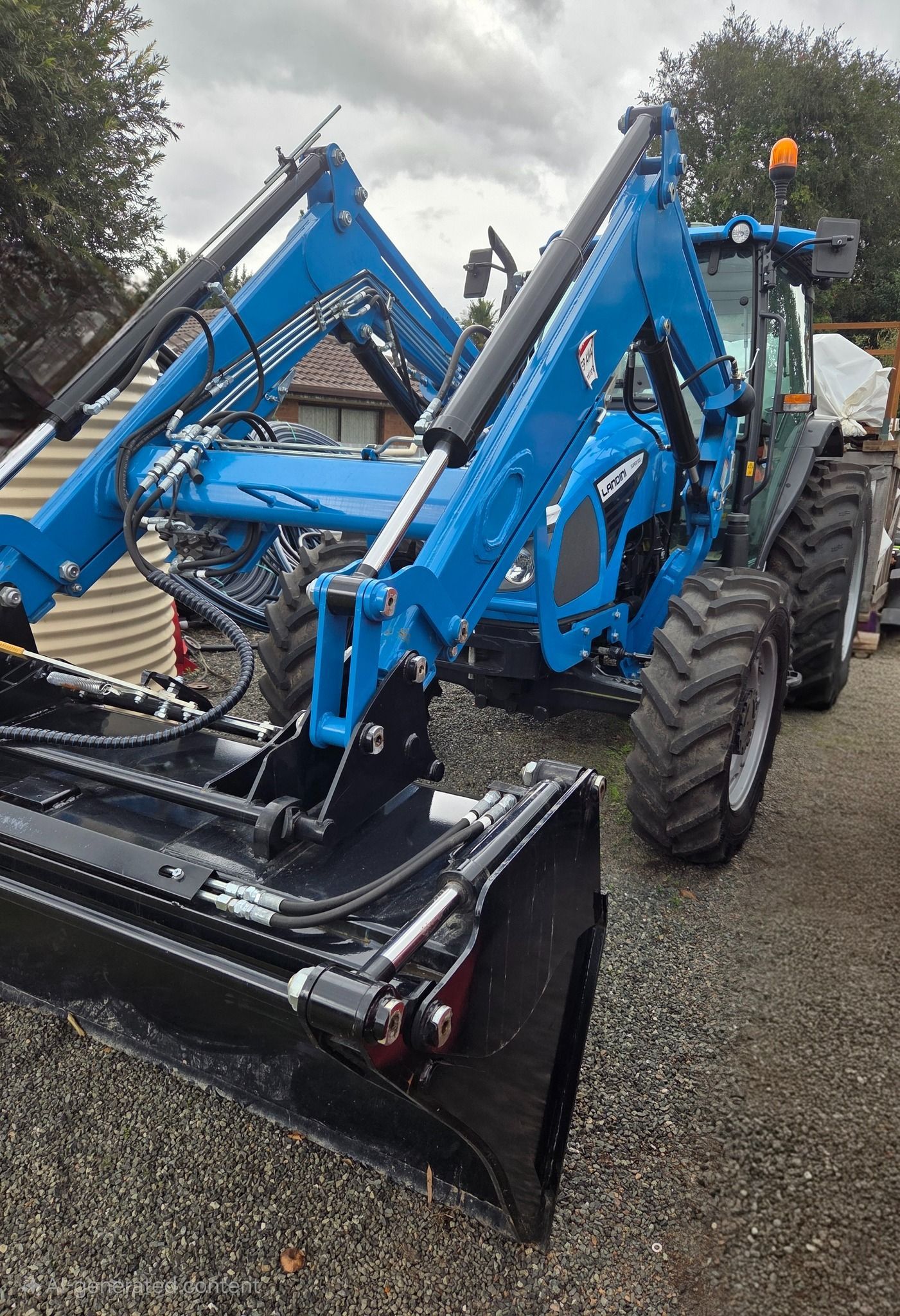 Blue Tractor With Loader Bucket in a Rural Setting — Stockers & Partridge in Paterson, NSW