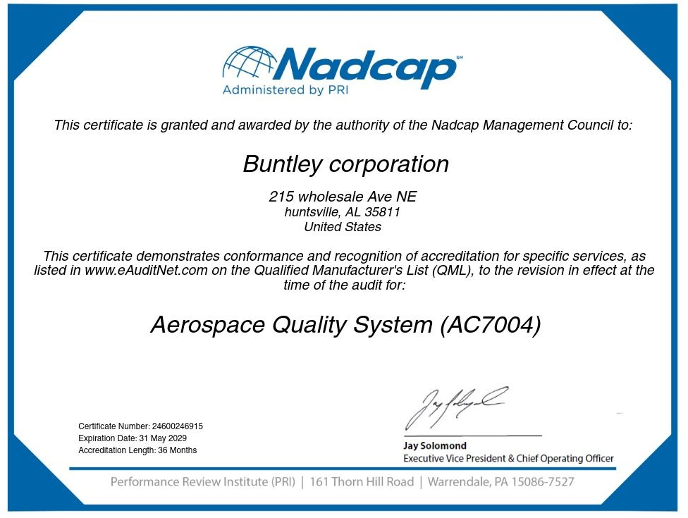 Nadcap Certified Aerospace Quality System (AC7004)