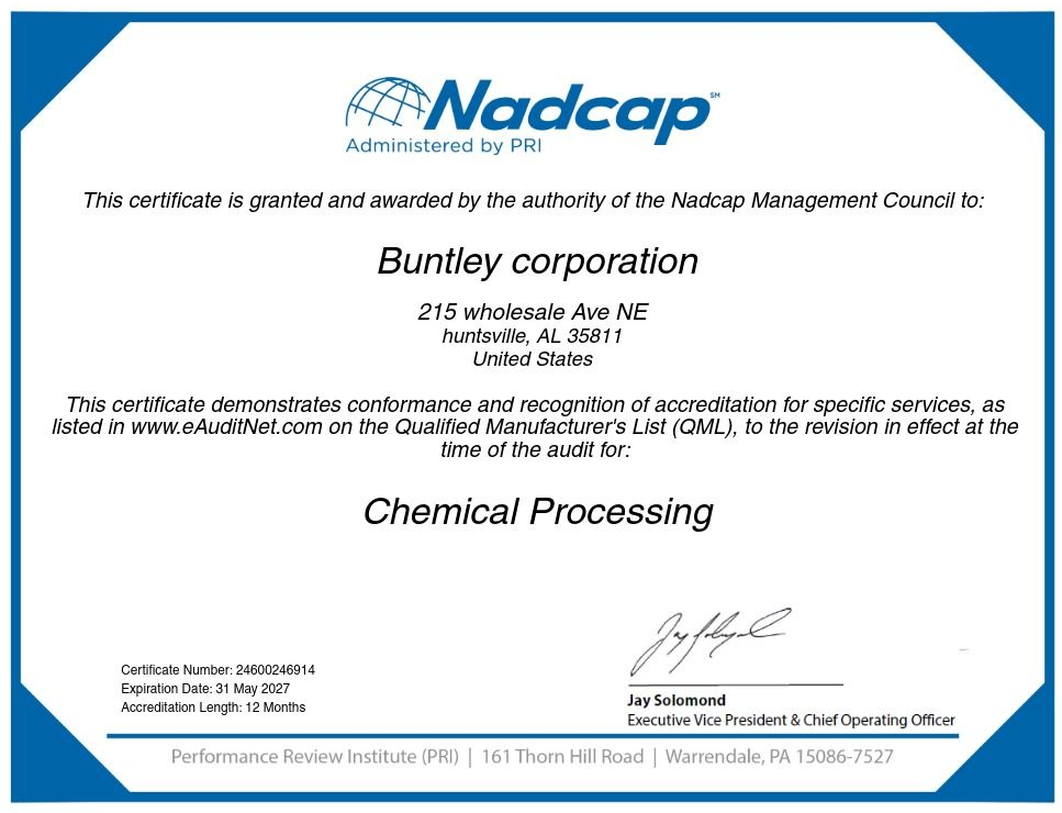Nadcap Certified Chemical Processing