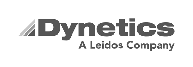 A black and white logo for dynetics a leidos company