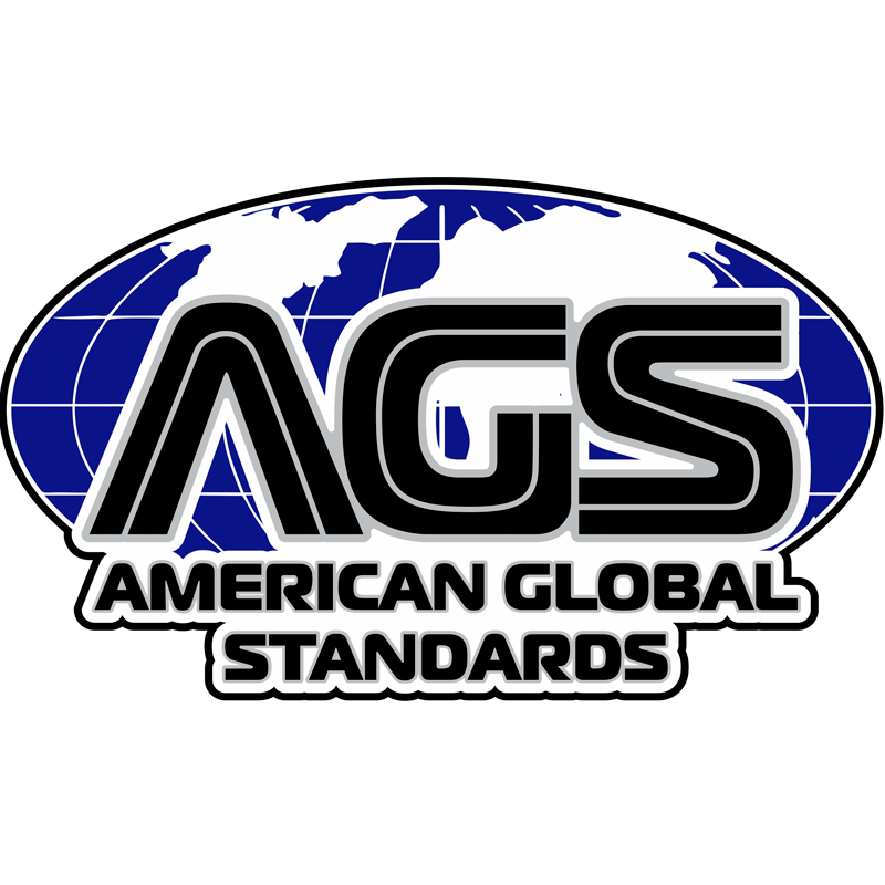 A logo for american global standards with a globe in the background.