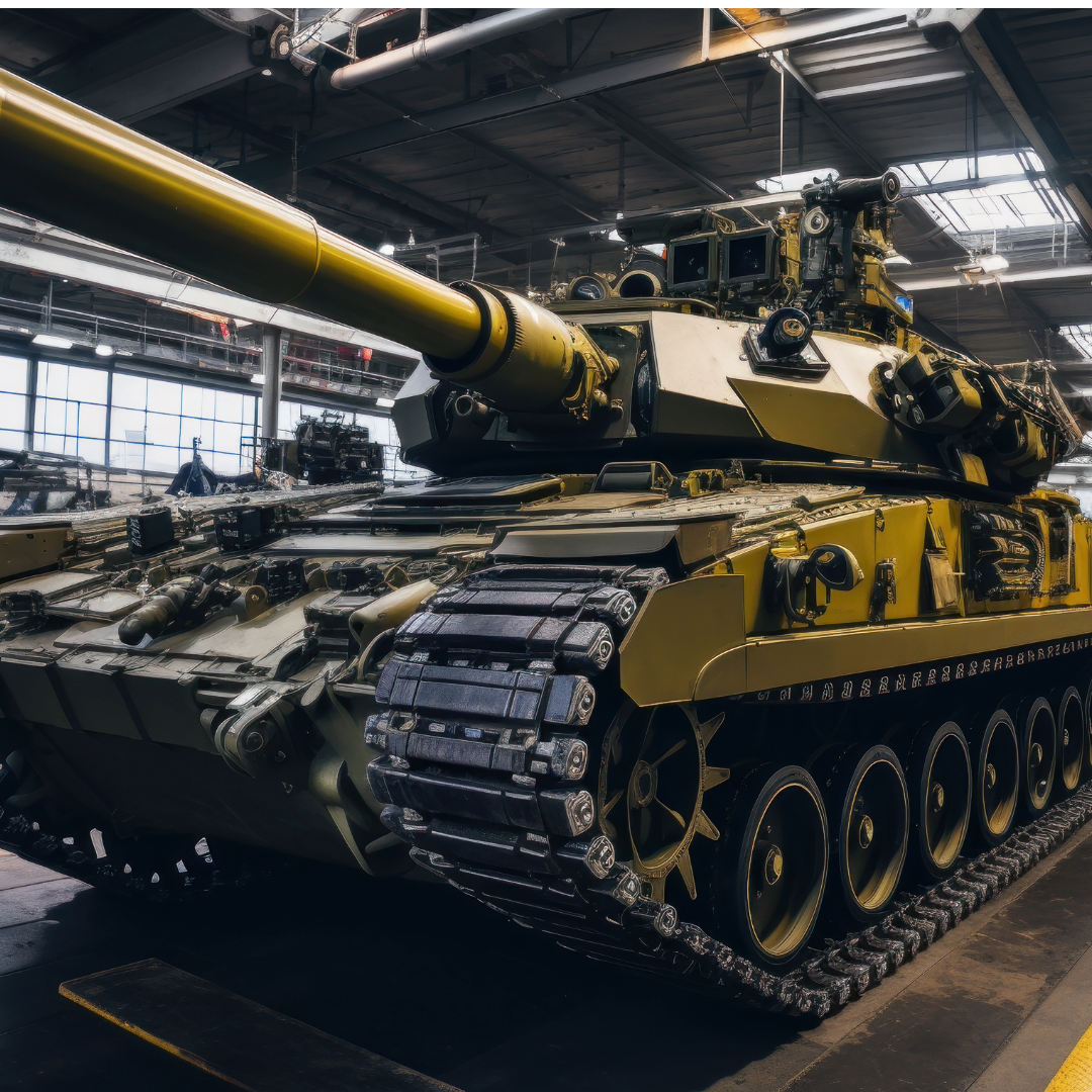 A close up of a military tank