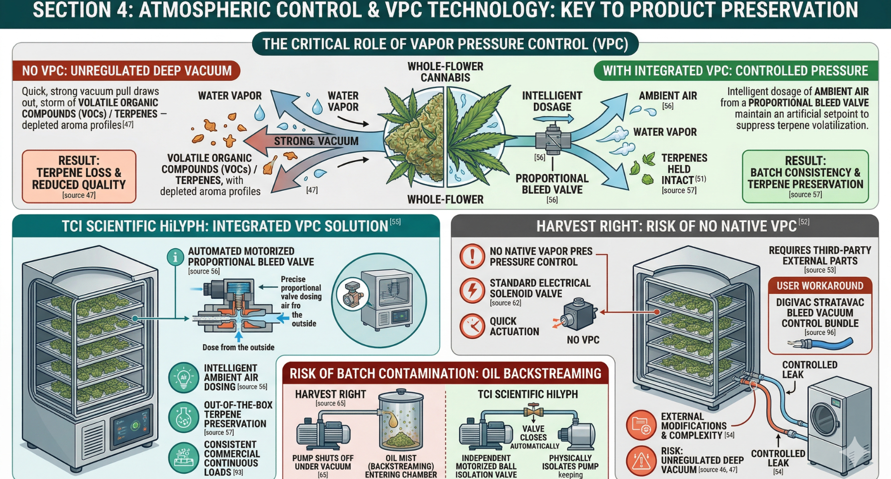 Infographic explaining Vapor Pressure Control (VPC) technology, illustrating its role in preserving cannabis product quality.
