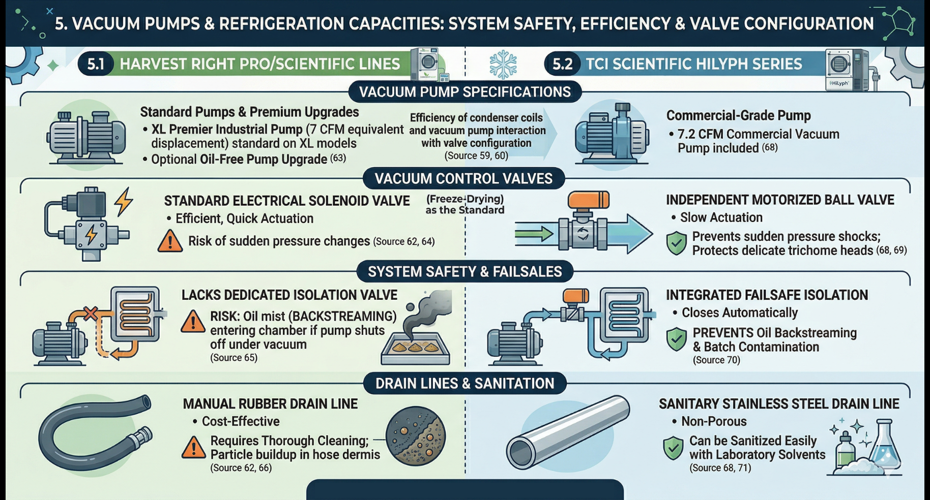 Comparison infographic: High-quality refrigeration systems vs. standard models, showing pump, valve, and line differences.