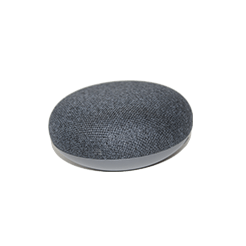 Gray fabric smart speaker on a white background