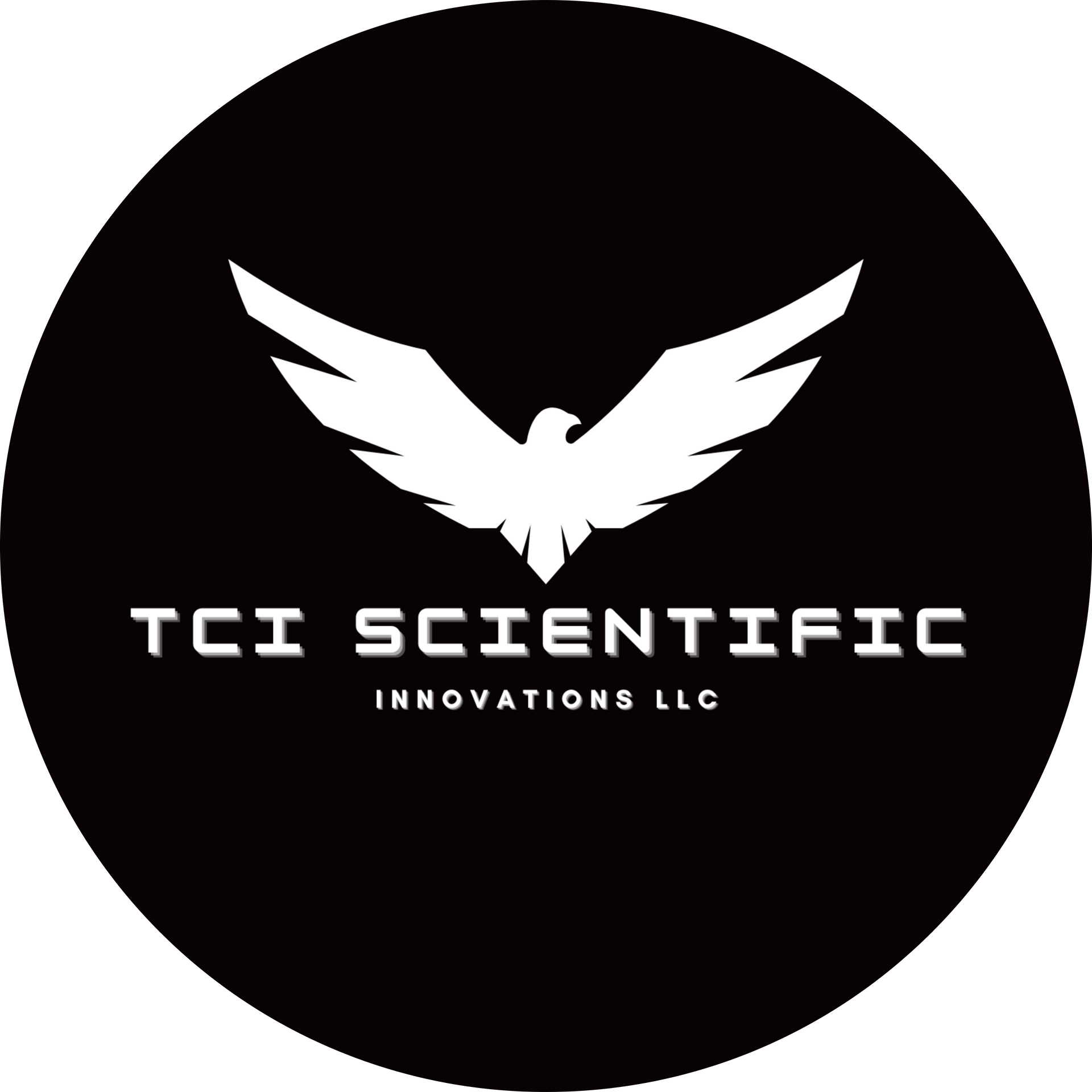 Black circle logo with white eagle and "TCI SCIENTIFIC INNOVATIONS LLC" text.