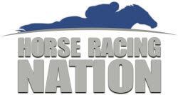 The Horse Racing Nation logo featuring a blue silhouette of a racehorse and jockey above the text in gray block letters.