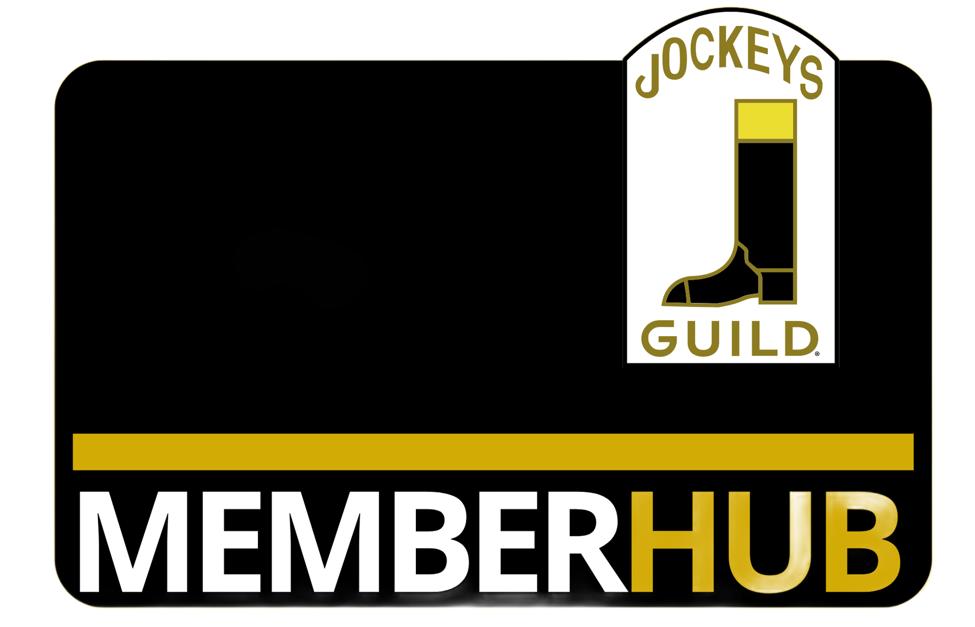 Jockeys Guild MemberHub logo on black background with gold and white text and emblem