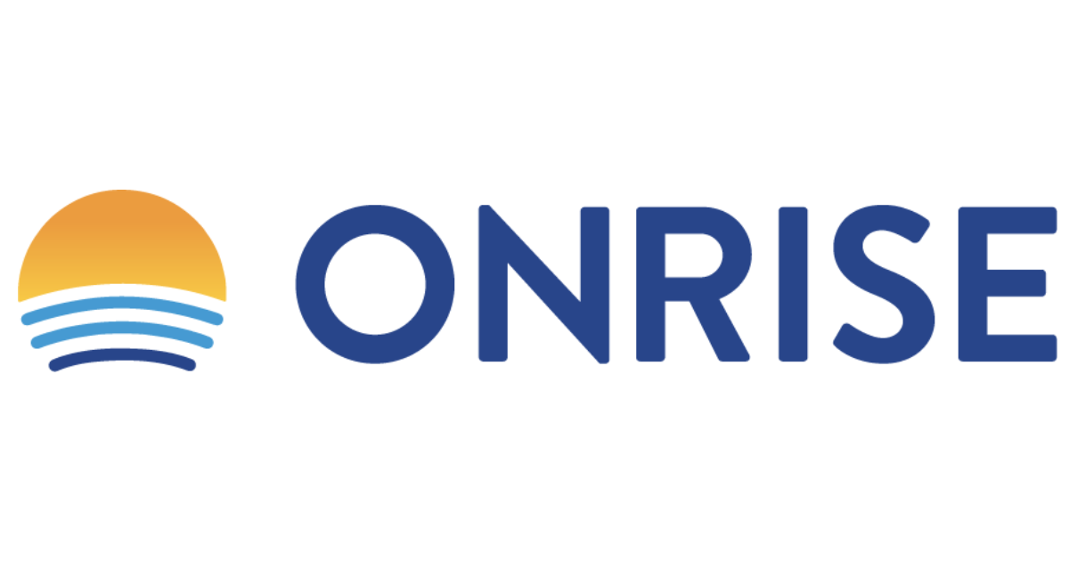 ONRISE logo with blue text and an orange sunrise icon over blue waves