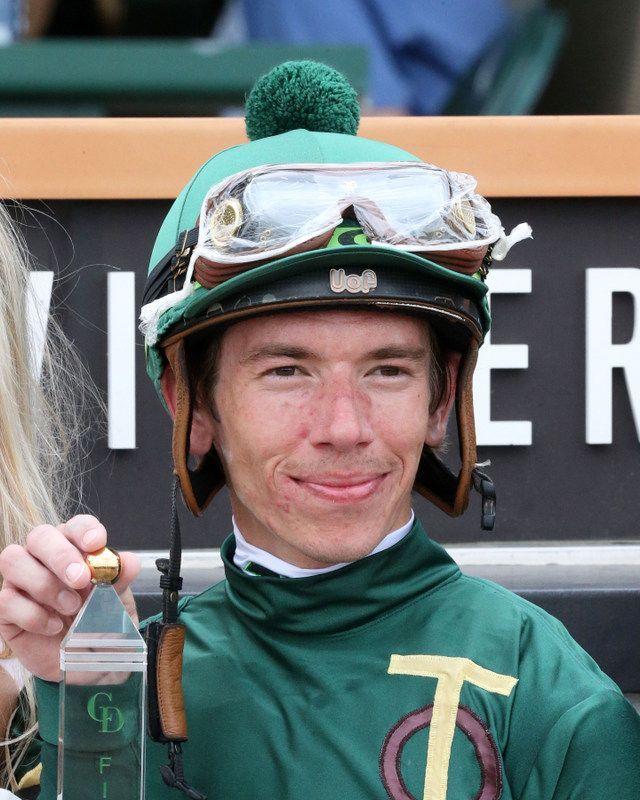 Tyler Gaffalione posing for a photo after the races