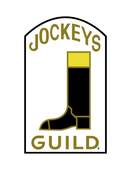Jockeys Guild logo with a black-and-gold boot inside an arched white badge