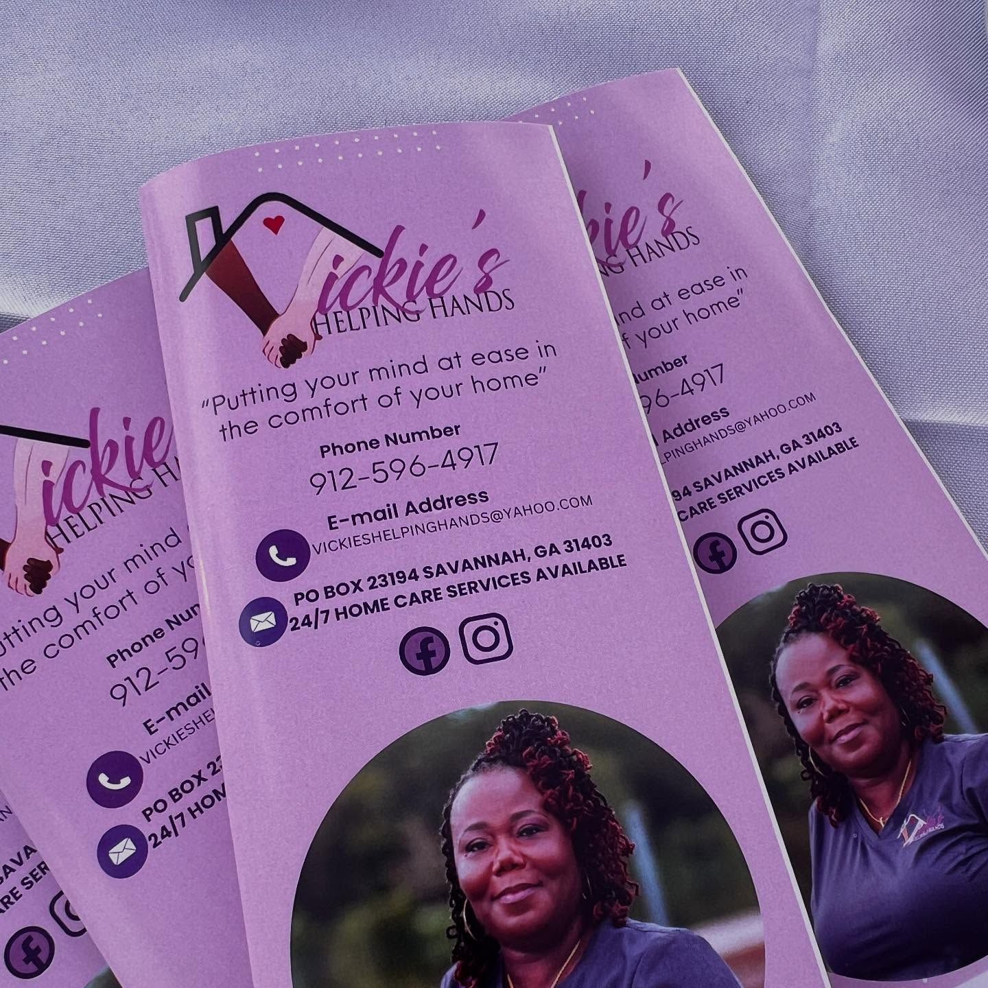 Brochures for Vickie's Helping Hands. Brochures for Vickie's Helping Hands.