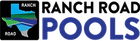 Ranch Road Pools logo with Texas map icon and bold black and blue text
