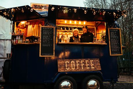 Festive drinks trailer serving wine, spirits, mulled wine and cocktails