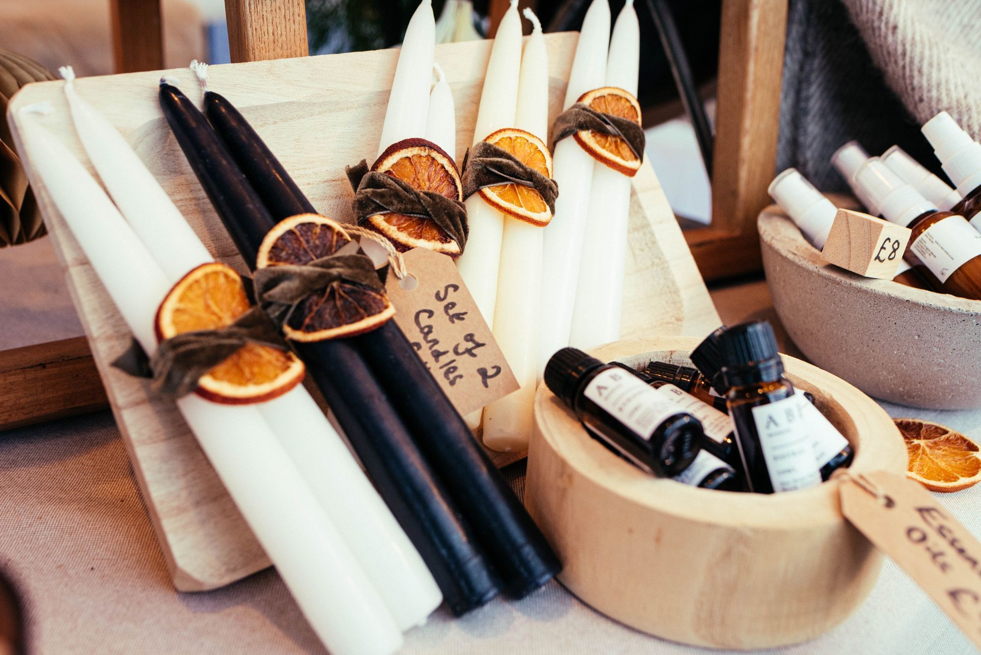 Handcrafted candlesticks displayed at Lancaster Christmas Market